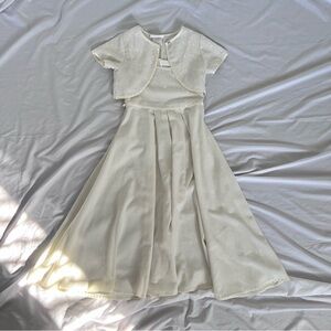 Vintage 90s Bonnie Jean Two Piece Baptism Communion Flower Girl Dress SZ 7